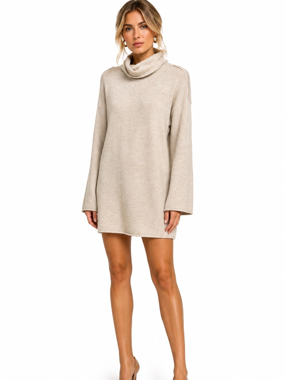A Loves A Merino Wool Cashmere Blend Sweater Dress Cowl Neck size L Minimalist